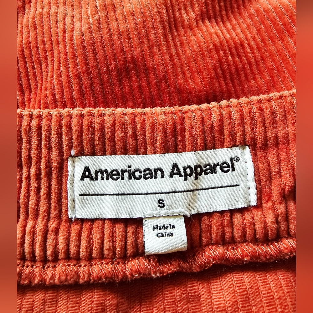 American Apparel Orange Corduroy Front Zip High Waist Mini Skirt - Picture 12 of 15